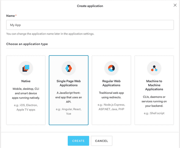 auth0 dashboard application view